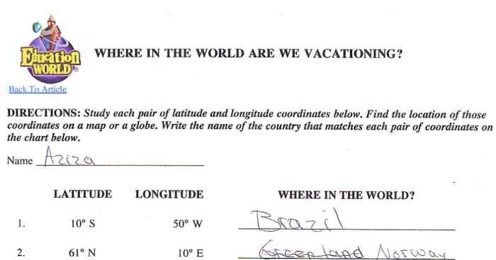 Geography skills 2 recognizing latitude and longitude answer key