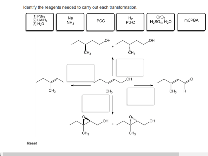 Identify the reagents needed to carry out each transformation.